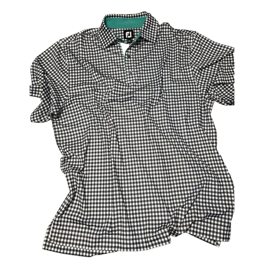FJ Foot Joy mens short sleeve polo sz L blk checked summer golf  athleisure